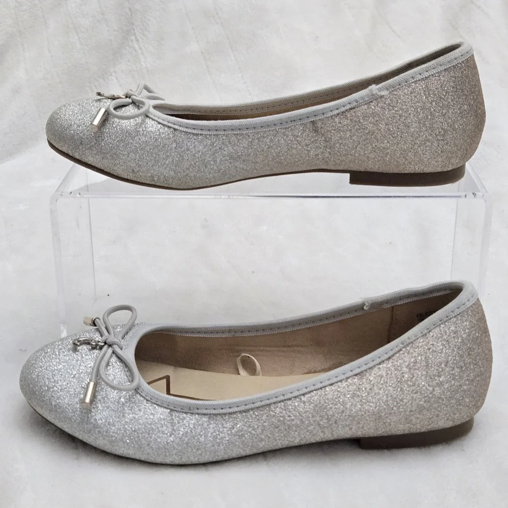Circus by Sam Edelman Girl Ballerina Flats Silver Gold‎ Glitter Bow Sz 2